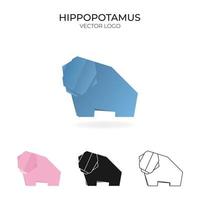 Origami vector logo set with hippopotamus. isolated Logo in different variations. Gradient, color, black and outline logotype.