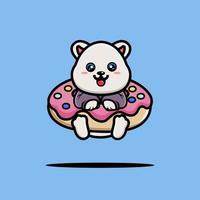 Cute polar hug big doughnut cartoon vector