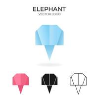Origami vector logo set with elephant. isolated Logo in different variations. Gradient, color, black and outline logotype.