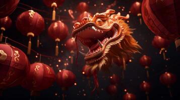 Chinese New Year Background with dragon. Illustration AI Generative photo