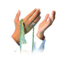 Praying hands of a man with tasbih. Hands with pearl bead. png