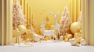 Christmas background with deers and balls. Illustration photo