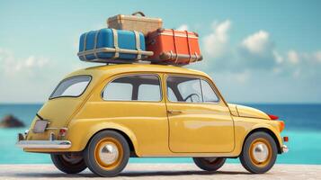 Retro car with suitcase. Illustration photo