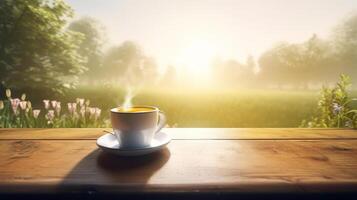 Summer morning with coffee cup. Illustration photo