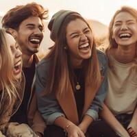 Photo of a group of friends laughing AI generated. World Laughter Day
