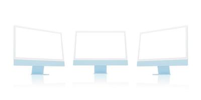 Three computer displays in side and front position. Isolated screen for app or web page presentation photo