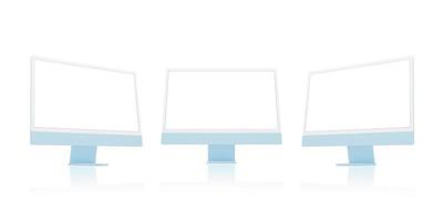 Three computer displays in side and front position. Isolated screen for app or web page presentation photo