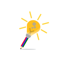 lápis, luz lâmpada e engrenagem logotipo Projeto para ideia, criativo, inspiração, gênio ou brainstorming. png