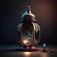 Muslim Islamic Arabic lantern. Background with a Arabic lantern of the celebration of Ramadan Kareem Ai generative art photo