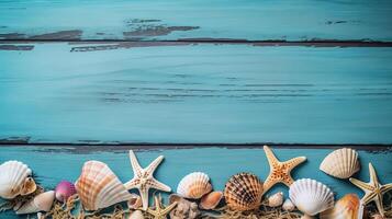azul verano antecedentes con conchas ilustración ai generativo foto