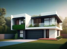 Photo beautiful luxurious house exterior architecture study design generative ai