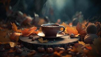 Autumn cozy coffee background. Illustration photo