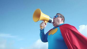 Superhero with megaphone. Illustration photo