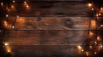 Dark Wooden Background with Christmas Lights. Illustration photo