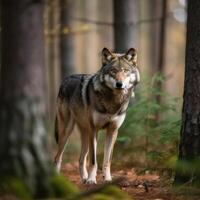 Wolf in forest. Illustration photo