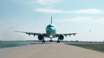Plane on the runway. Illustration AI Generative photo