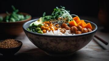 dar un toque cuenco comida antecedentes. ilustración ai generativo foto