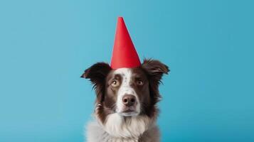 Cute dog in birthday cap. Illustration photo