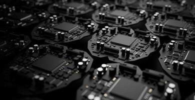 the variety of different types of chips and electronic components on the printed circuit board photo