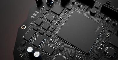 the variety of different types of chips and electronic components on the printed circuit board photo