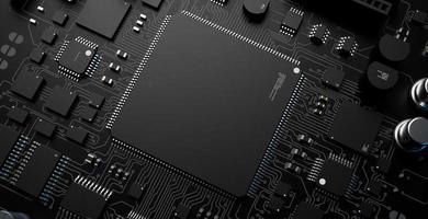 the variety of different types of chips and electronic components on the printed circuit board photo