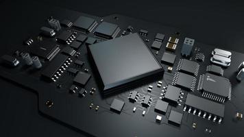 the variety of different types of chips and electronic components on the printed circuit board photo