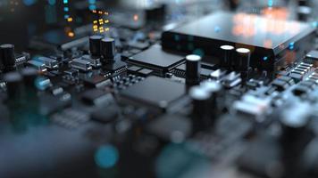 the variety of different types of chips and electronic components on the printed circuit board photo