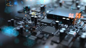 the variety of different types of chips and electronic components on the printed circuit board photo