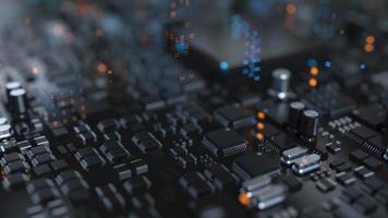 the variety of different types of chips and electronic components on the printed circuit board photo