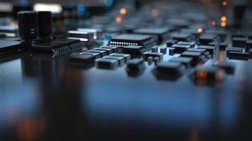 the variety of different types of chips and electronic components on the printed circuit board photo