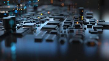 the variety of different types of chips and electronic components on the printed circuit board photo