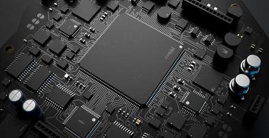 the variety of different types of chips and electronic components on the printed circuit board photo