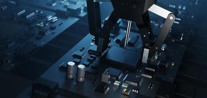 the variety of different types of chips and electronic components on the printed circuit board photo