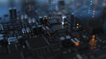 the variety of different types of chips and electronic components on the printed circuit board photo