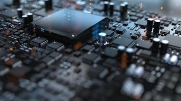 the variety of different types of chips and electronic components on the printed circuit board photo