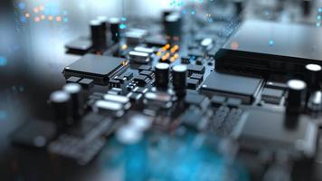 the variety of different types of chips and electronic components on the printed circuit board photo