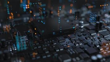 the variety of different types of chips and electronic components on the printed circuit board photo