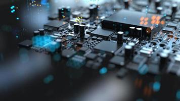 the variety of different types of chips and electronic components on the printed circuit board photo