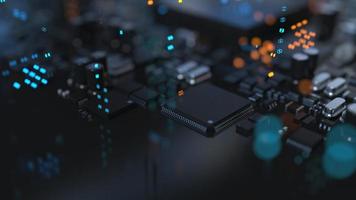 the variety of different types of chips and electronic components on the printed circuit board photo