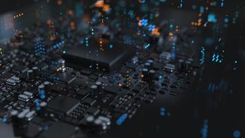 the variety of different types of chips and electronic components on the printed circuit board photo
