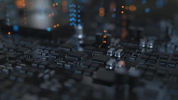 the variety of different types of chips and electronic components on the printed circuit board photo