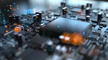 the variety of different types of chips and electronic components on the printed circuit board photo