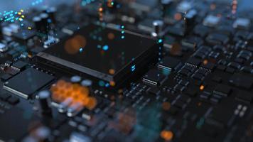 the variety of different types of chips and electronic components on the printed circuit board photo