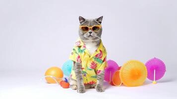 Funny summer cat. Illustration AI Generative photo