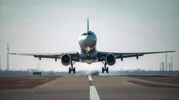 avión en el pista. ilustración ai generativo foto