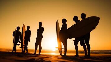 verano antecedentes con surfistas ilustración ai generativo foto