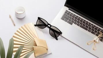 Working desk background with glasses. Illustration photo