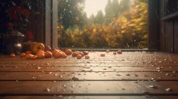 Autumn rainy background. Illustration AI Generative photo