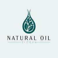 natural petróleo logo diseño. soltar con hojas dentro él, vector logotipo natural y orgánico logo modelo.