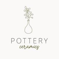 Pottery ceramics logo design. Vase and branch vector logotype. Bohemian pottery logo template.